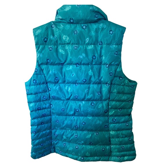 Lands' End Women's Down Puffer Vest Floral Print Teal Blue Lightweight Medium - Picture 3 of 7